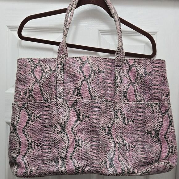 BCBGeneration Pink and Black Snake Print Tote - Picture 1 of 4